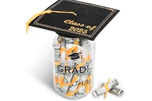 THIGREACT Graduation Gifts 2025 - Personalized Name Graduation Mason Jar - Filled with Money & Class of 2025 Cap Kit - Centerpieces Congrats Decorations Party Supplies for Him Her Women Men College High School