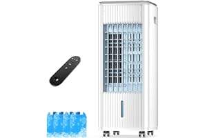 SLKDRFT Portable Air Conditioners, 3-IN-1 Evaporative Air Cooler w/ 4 Ice Packs, 3L Water Tank, 7H Timer for Auto-Off, Swamp Coolers Portable Ac with 70° Oscillation,for Room Bedroom Office, White