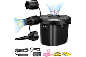 BEAUGIREW Electric Air Pump 110V AC / 12V DC Portable Quick Air Mattress Pump with 3 Nozzles for Air Mattresses Beds Boats Sw