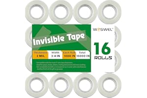 WOSWEL Tape Refills Bulk, 16 Rolls Invisible Tapes for Dispenser, 3/4 Inch X 1000 Inch, Writable Tape, Matte Finish Tape for Home School Office Supplies
