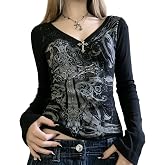 Grunge Shirts Emo Clothe Teen Girls Vintage Graphic Tee Y2k 2000s Goth Top Women Mcbling Long Sleeve Streetwear