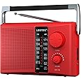LEOTEC Portable AM FM Radio with Best Reception AC & Battery Operated Big Speaker,Large Tuning Knob,Clear Dial,Earphone Jack for Gift (Red)