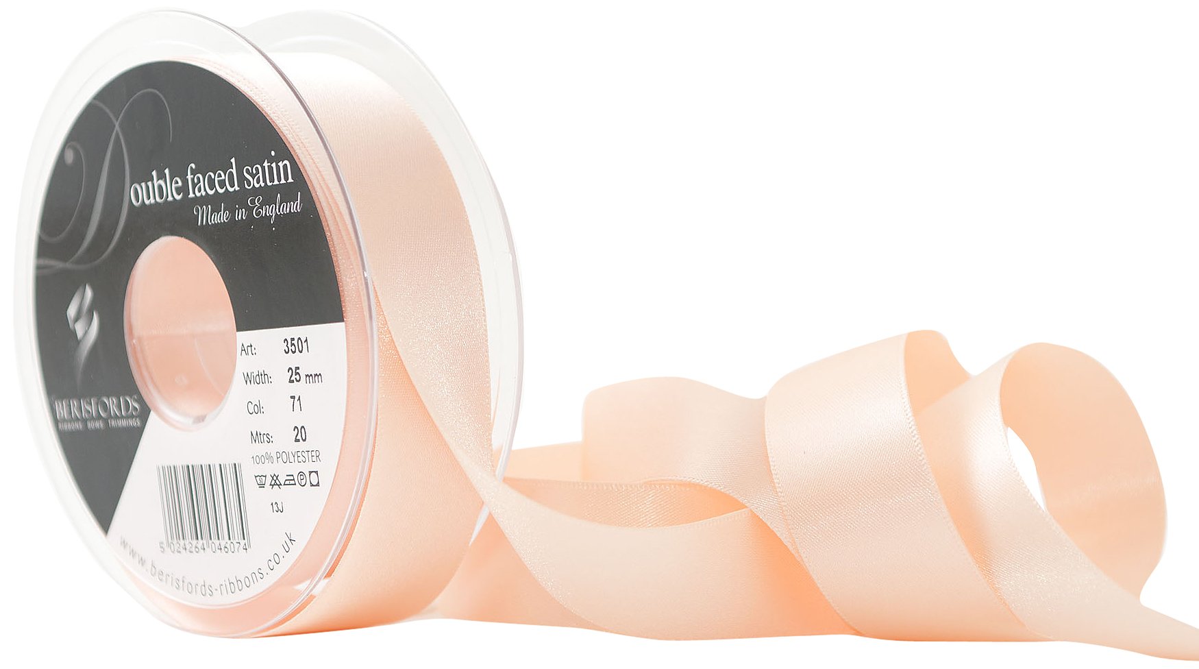 Berisfords Double Satin Ribbon, Peach, 20 m — image 1