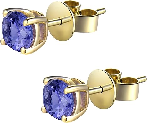 14k White Yellow Gold Natural Tanzanite Diamond Stud Earrings for Women