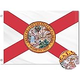 VICDRIA Florida State Flag 3x5 Ft, Deluxe Full Embroidered Heavy Duty Polyester Durable FL Outside Flags, Indoor/Outdoor, Sewn Stripes and Brass Grommets