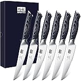 SHAN ZU 6 Pc Steak Knife Set, 4.5 Inch High Carbon Japanese Super Steel Steak Knives, Ultra Sharp Kitchen Steak Knife with K133 Ergonomic Handle, Black Tortoise Genbu Series