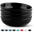 KooK Pasta Bowl, Salad Bowls, Soup, Serving Bowls, Ceramic, Large Capacity, Microwave & Dishwasher Safe, Set of 4, 40 Oz,(Black)