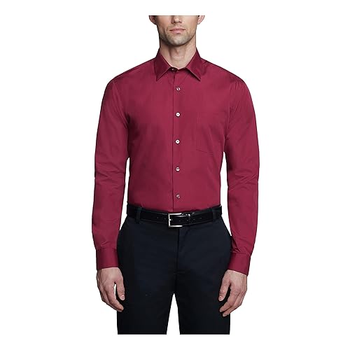 Van Heusen Men's Dress Shirt Fitted Poplin Solid, Magenta, 18" Neck 36"-37" Sleeve