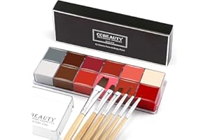 CCbeauty Professional Face Paint Oil 12 Colors Halloween Body Art Party Fancy Make Up with 6 Wooden Brushes,Light
