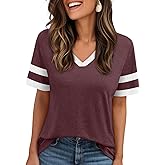 AUTOMET Women's Short Sleeve V Neck T Shirts Trendy Casual Spring Tops Summer Fashion Tees Basic Clothes