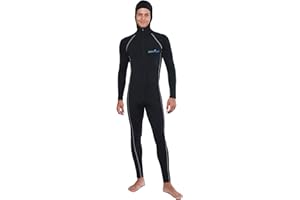 EcoStinger® Men Full Body Stinger Suit Dive Skin with Hood UV Swimsuit UPF50+ Black Silver Stitch