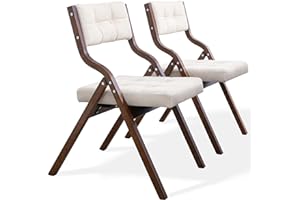 HOMEFUN Folding Chairs with Cushion, Wooden Padded Foldable Chair 2 Pack, Portable and Assembled Seat for Guests Kitchen Office Wedding and Party, Camel