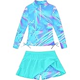 Vogseek 3-12T Girls Rash Guard 2 Pieces Bathing Suit Long Sleeve Swimsuit Swimming Skirt with Shorts Swimwear