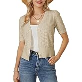 GRACE KARIN Cropped Cardigan Sweaters for Women Short Sleeve Crochet Knit Bolero Shrug V-Neck Button up Tops