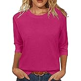 JomeDesign Womens Tops Casual 3/4 Sleeve Crew Neck Shirts Loose Fit Tunic Blouses Summer Tees