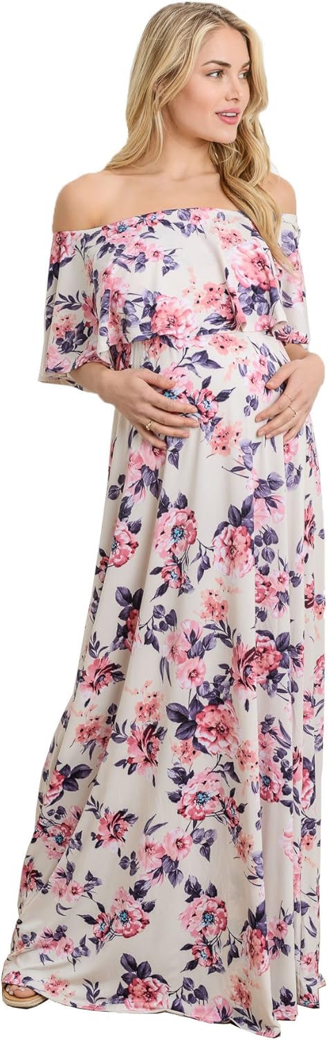 HELLO MIZ Women's Ruffle Off The Shoulder Maxi Maternity Dress - Made in USA at  Women’s Clothing store