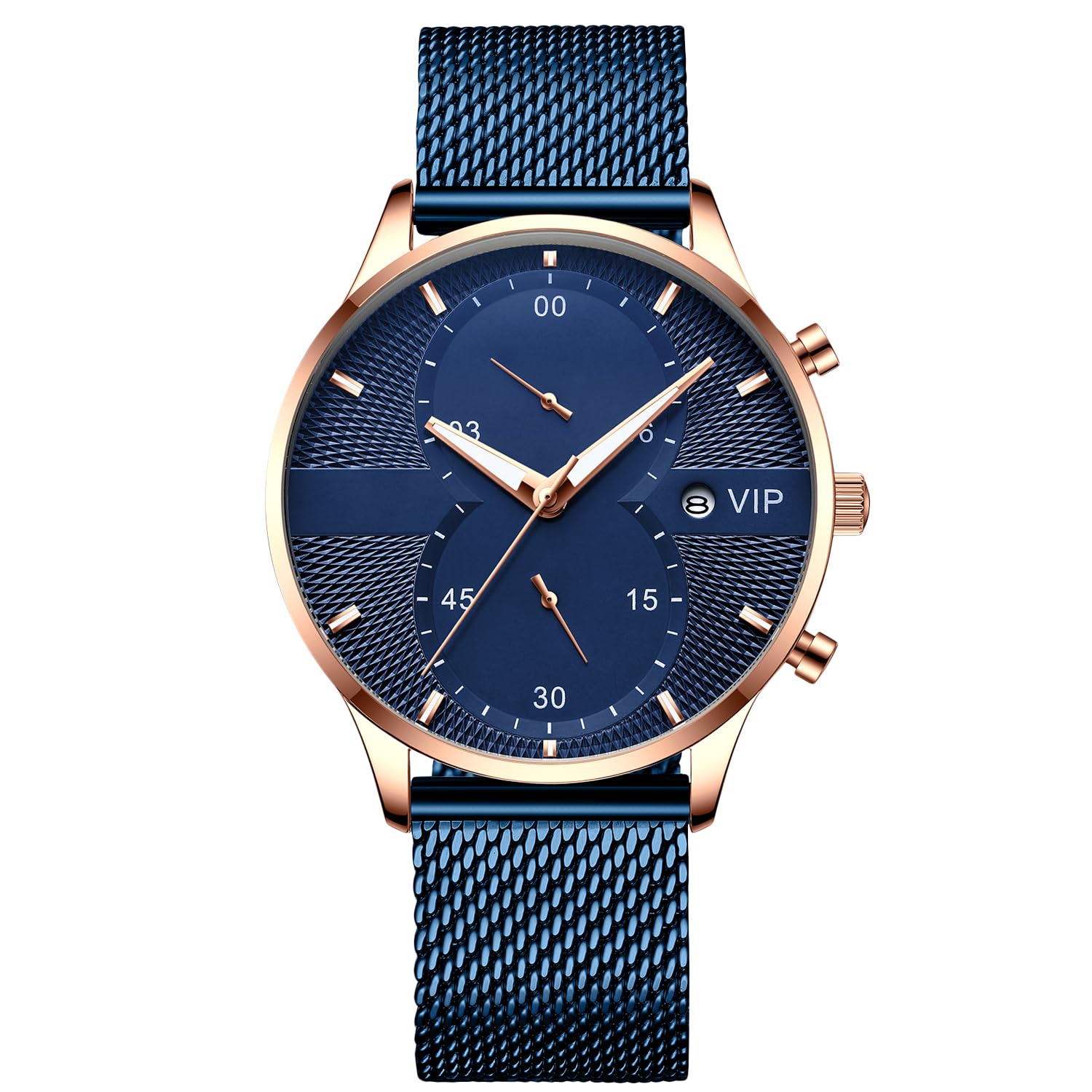 RORIOS Business Men Watch Sport Watch Date Calendar Stainless Steel Mesh Strap Waterproof Wrist Watch