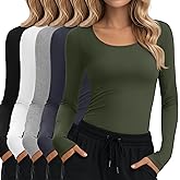 Oakgarden 5 Pack Underscrub for Women Long Sleeve Shirts Fitted Scoop Neck Tops Basic Layering Tee Knit Tops for Nurse
