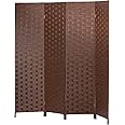 4 Panel Wood Mesh Woven Design Folding Wooden Screen Room Divider
