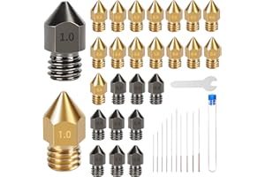 KINGROON 3D Printer Nozzles, 30PCS Hardened Steel and Brass MK8 Extruder Nozzles 0.2mm, 0.3mm, 0.4mm, 0.5mm, 0.6mm, 0.8mm, 1.0mm with Cleaning Tool Kit for CR-10/ Ender 3/5, Ender 3/ V2 Ender3 pro