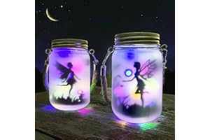 Alritz 2 Pack Solar Lantern Fairy Lights, Garden Ornament Lights - Outdoor Hanging Frosted Glass Mason Jar Lights for Tree, Table, Yard, Garden, Patio, Lawn (Color)