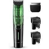 Vacuum Beard Trimmer for Men – 2-Speed Adjustable Suction & Power, IPX6 Waterproof Wet/Dry Cordless Hair Clipper. 40 Length Settings (0.5-20mm), USB-C Fast Charge, Magnetic Easy-Clean Bin&Travel Lock