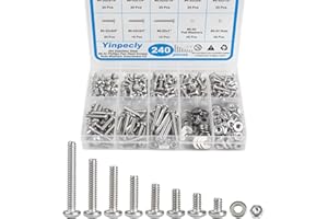 Yinpecly 240pcs #6-32 Phillips Pan Head Machine Screws Nuts Washers Assortment Kit,304 Stainless Steel, Coarse Thread, Fully Machine Thread(#6-32x 3/16", 1/4", 5/16", 3/8", 1/2", 5/8", 3/4", 1")