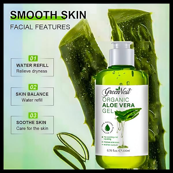 ALOE VERA GEL FOR FACE, SKIN, HAIR | 100% ORGANIC ALOE | MOISTURIZER, HAIR GEL, AFTERSHAVE | PARABEN FREE, RELIEF FROM SUNBURN AND BURN, CALMING, SOOTHING, NOURISHING.