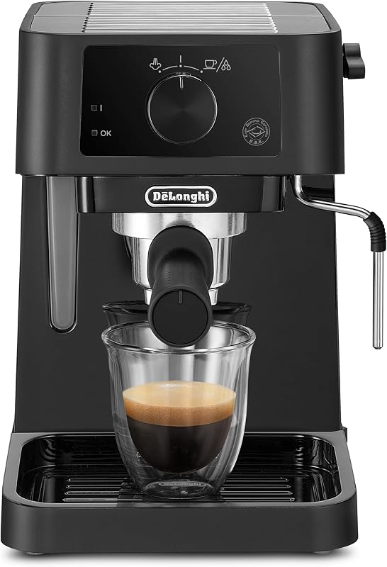 Stilosa EC235.BK Macchina manuale da Caffè Espresso e Cappuccino, Caffè in Polvere o in Cialde E.S.E., Montalatte classico per Cappuccini, serbatoio 1L, 1100W, Caldaia Acciaio Inox, Nero