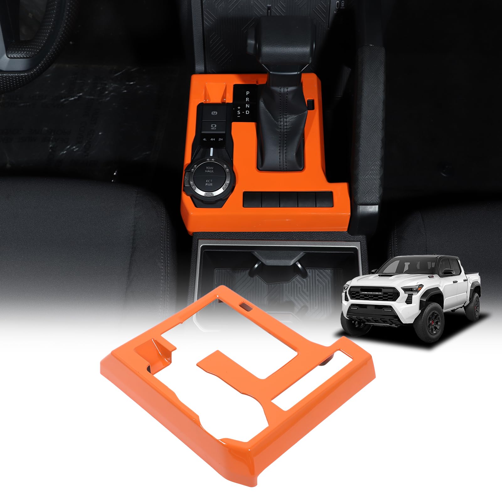 Photo 1 of Daeiclru Gear Shift Panel Cover Trim Compatible with Toyota Tacoma 2024 2025, Gear Shifter Console Anti-Scratch Panel Decorative Sticker Trim Frame Interior Accessories (Orange)