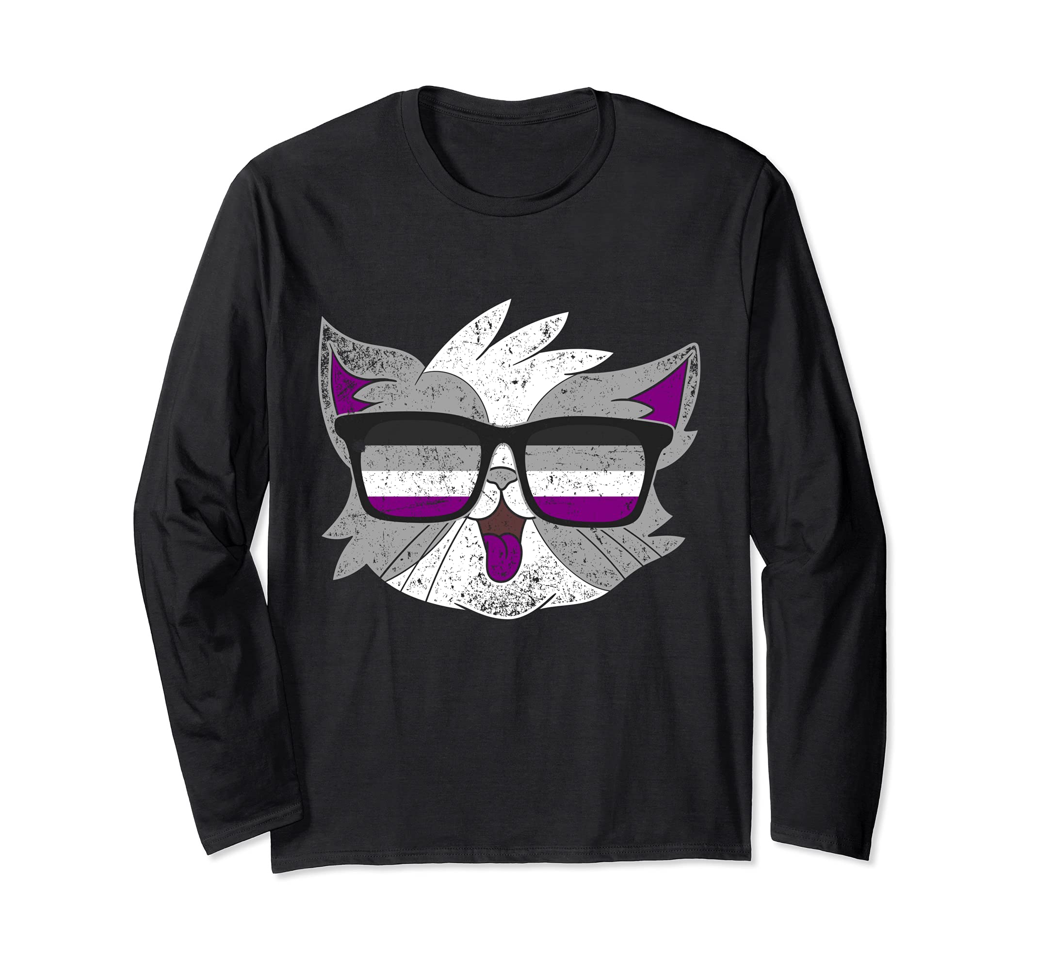 Ace Flag Animal Demi Cat Owner Asexuality Pride Gift Asexual Long Sleeve T-Shirt