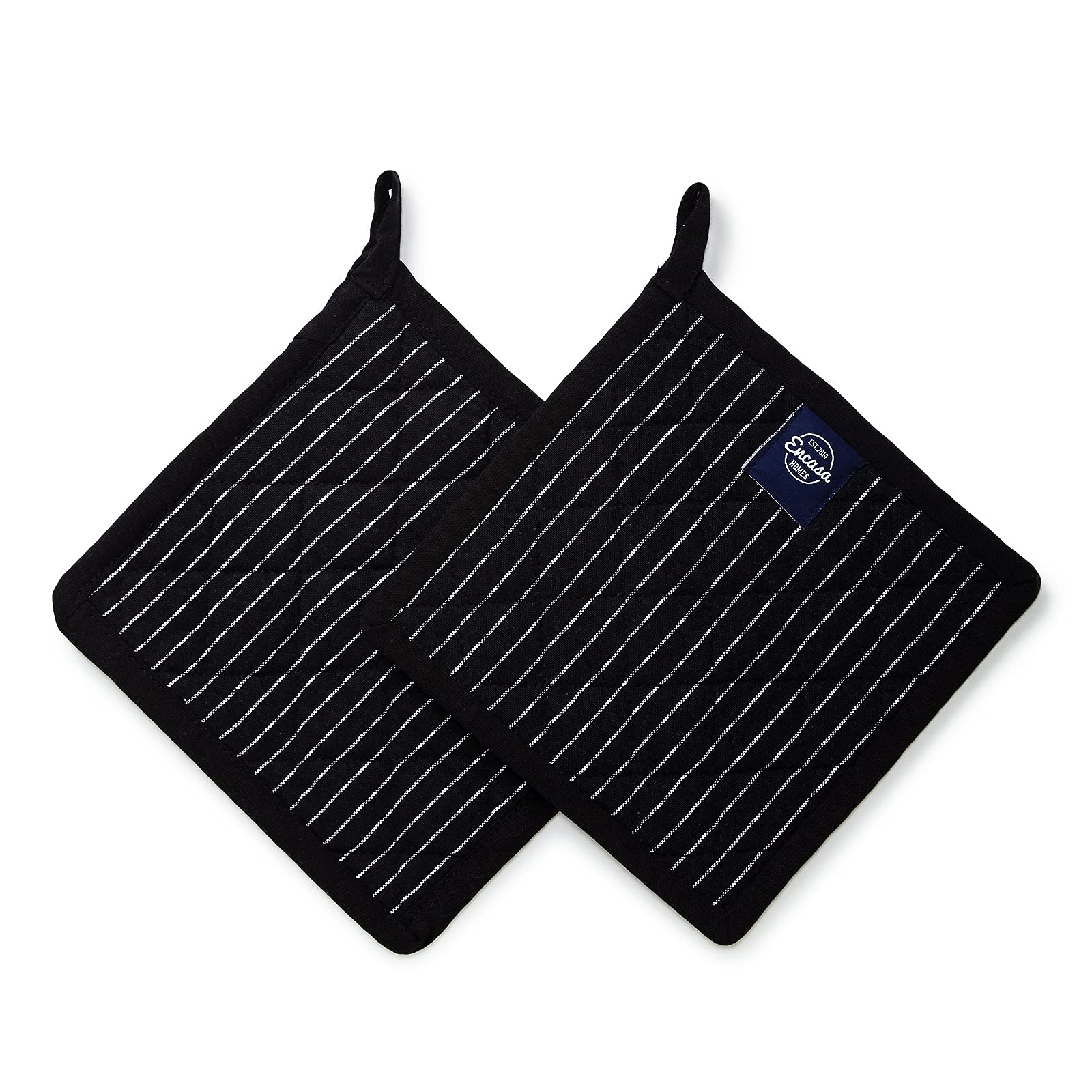 Encasa XO 21 cm Oven Microwave Potholders (2 pc Set) for Kitchen Cooking & Baking - Heat Resistant, Thick & Safe, Protection of Hands from Hot Utensils - Butcher Stripes Black