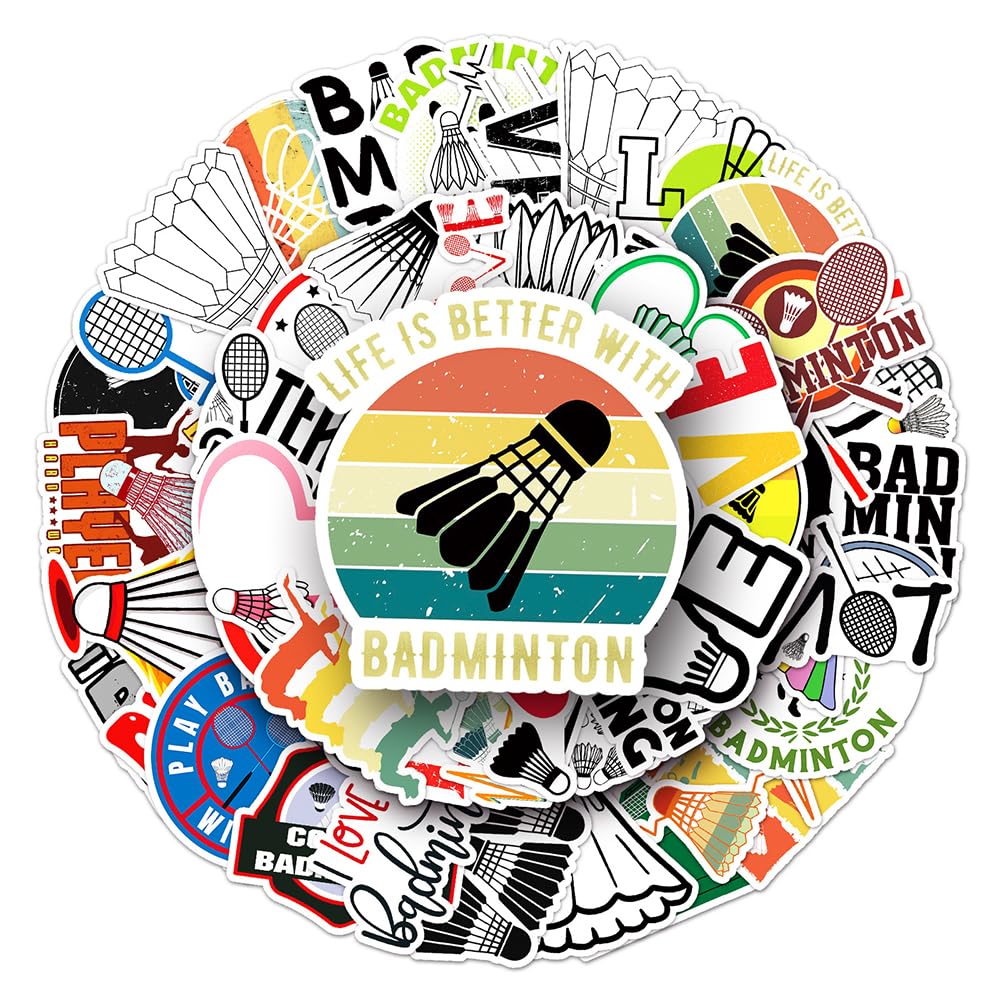 Modern Badminton Vinyl Stickers, 50 PCS Waterproof Sports Decals for Laptops, Scrapbooking, Journals, Notebooks, Water Bottles, Suitcases, Phones & DIY Decor