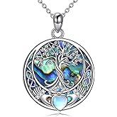 YAFEINI Tree of Life Necklace 925 Sterling Silver Abalone Shell Celtic Knot Pendant Necklace for Women Jewelry