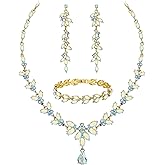 Wedding Jewelry Sets for Bride Bridesmaid Bridal Jewelry Set for Women Wedding Crystal Necklace Earrings Bracelet Set for Party Prom Jewelry