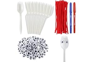 Relaxgiant 50 Set Fork Craft Kit DIY Disposable Creativity Sporks Red Pipe Cleaners Self Adhesive Wiggle Googly Eyes Make Your Own Craft Kit