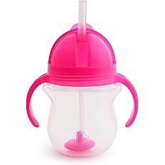 Munchkin Any Angle Click Lock Weighted Straw Trainer Cup, Pink, 7oz