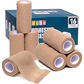 Elzrghs Self Adhesive Bandage Wrap, 16 Pack, 4" x5 Yards, Elastic Cohesive Bandage, Stretch Athletic Tap Wrap, Vet Wrap, Skin Color