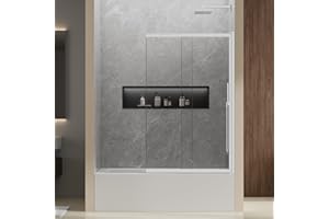 HAUUXUEN Bathtub Shower Door,40" W x 59" H Tub Sliding Doors, 5mm Clear SGCC Tempered Glass with Dual Nano Coating, Easy to Clean, Bright Chrome Finish