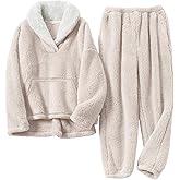 Kissonic Women's Fluffy Pajama Set Fleece Pullover Pants Fuzzy Lounge Set Cozy Winter Pj Sleepwear with Pockets