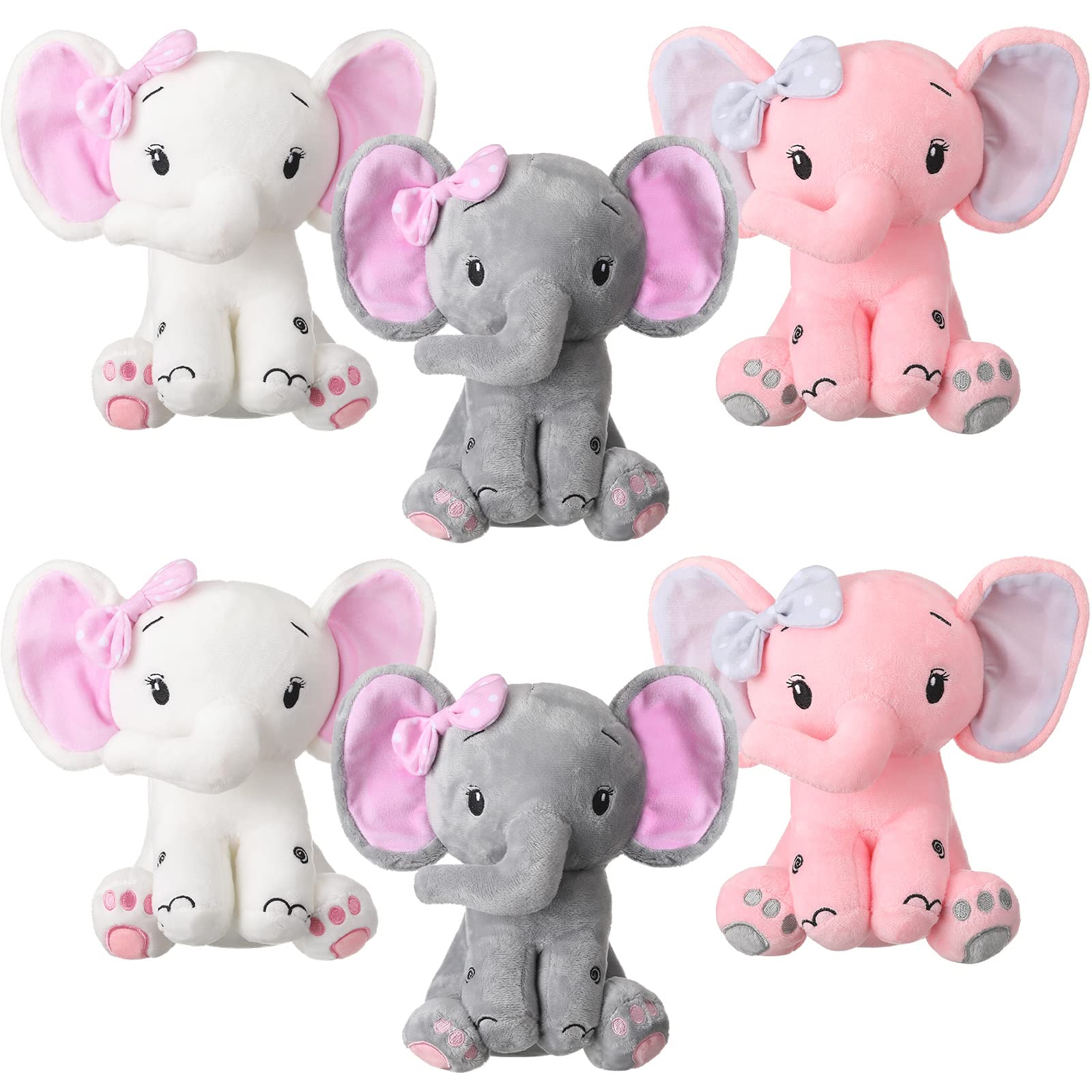 Photo 1 of 6 Pieces Elephant Stuffed Animals 8 Inch Big Ear Stuffed Elephant Animal Plush Toy Gift for Baby Shower Boys Girl, Woodland Nursery Bed Decor Birthday Party Supplies