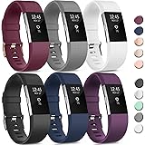 6 Pack Sport Bands Compatible with Fitbit Charge 2 Bands, Adjustable Replacement Wristbands for Women Men Small Large (6 Pack