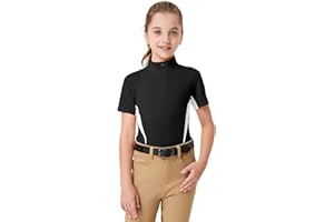 FitsT4 Sports Girls Short Sleeve Equestrian Shirt Quick Dry Horse Riding Shirts Half Zip Horseback Show Shirt