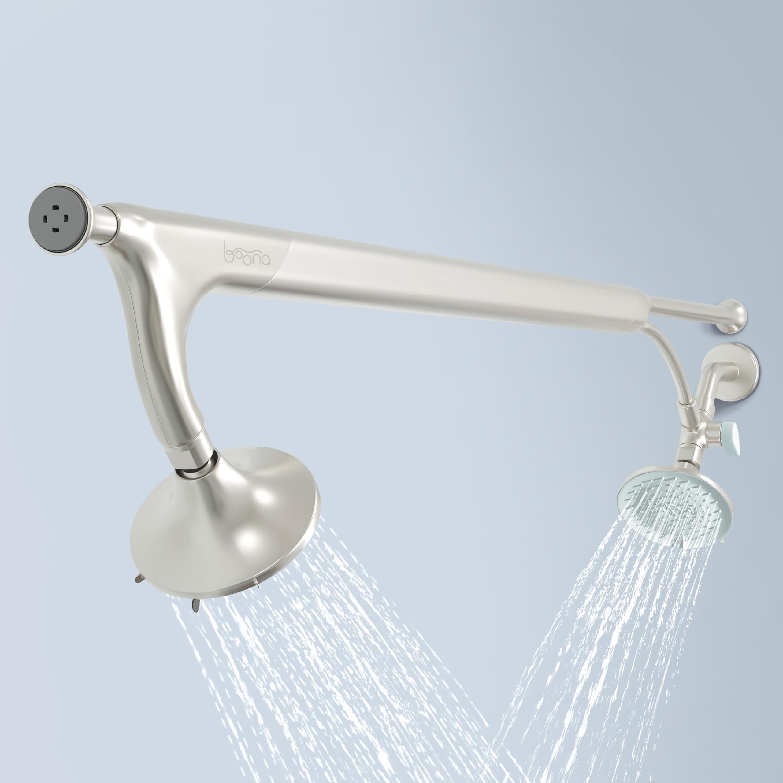 BOONA - The Original Tandem Shower | As Seen On Shark Tank | Double Shower Head for Couples, High Pressure Dual Shower Heads (Two Showerhead, Brushed Nickel) Image