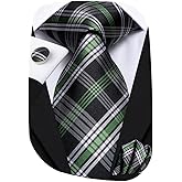 Hi-Tie Silk Ties for Men Plaid Paisley Striped Necktie Pocket Square Cufflinks Set Formal Business