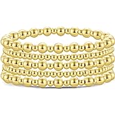 Badu Gold Plate Bead Bracelet for Women 14K Gold Plated Bead Ball Bracelet Stretchable Elastic Hypoallergenic Bohemian Stackable