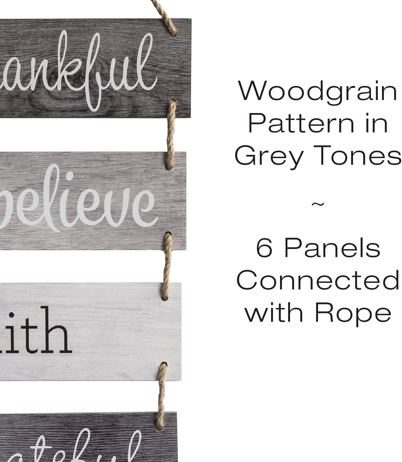 Excello Global Products Large Hanging Wall Sign: Rustic Wooden Decor (Grateful, Love, Believe, Thankful, Faith, Blessed) Hanging Wood Wall Decoration (11.75" x 32"): Home & Kitchen