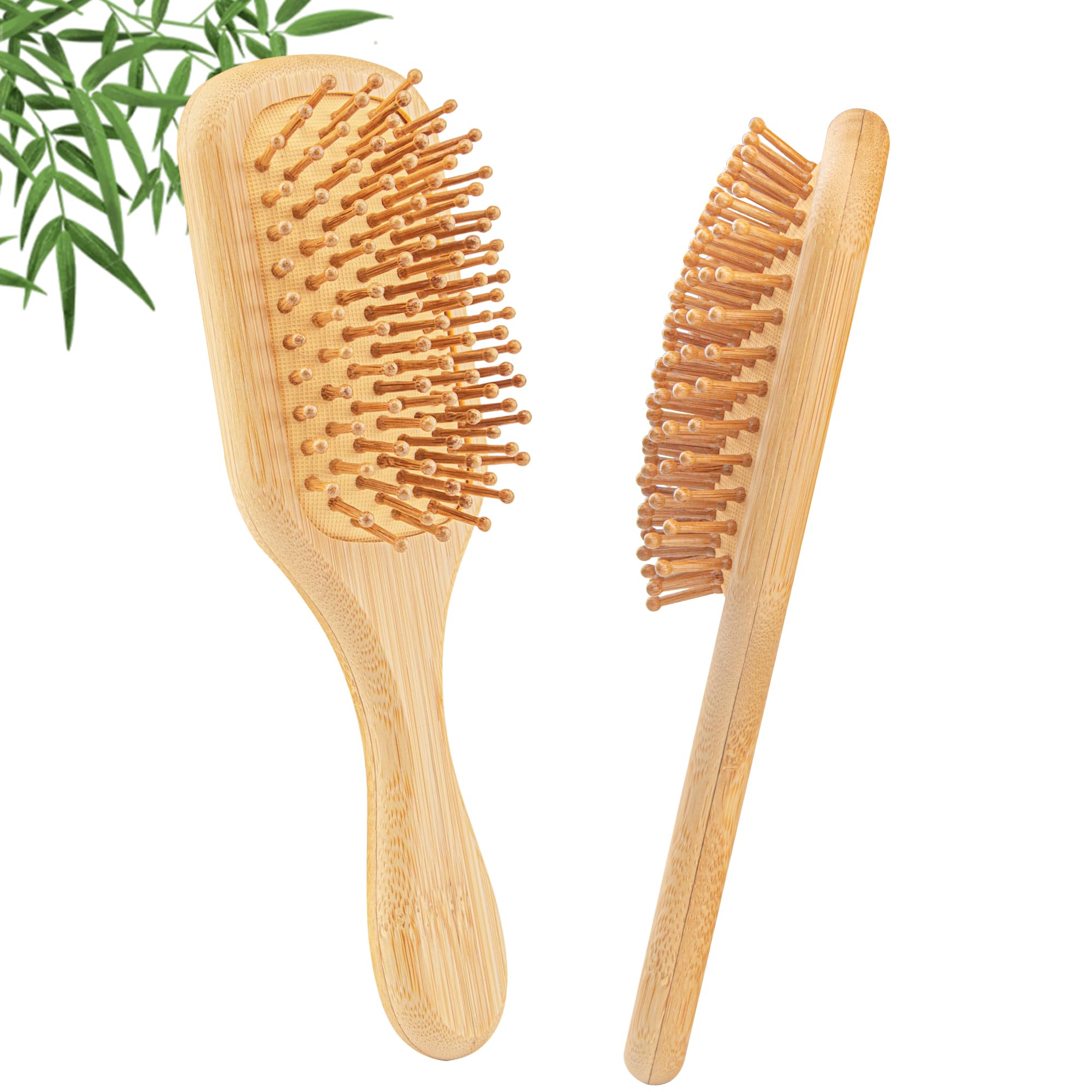 YUNAI Bamboo Paddle Wooden Hair Brush – Natural Bamboo Air Cushion Comb for Massaging Scalp, Reduce Frizz No Hair Tangle Square Brush for Curly Hair