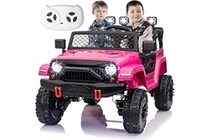 LUIBAS 24V 4WD 2-Seater Kids Ride on Toy, Ride On Car with Parents Remote Control, 4x4 Electric Vehicle 4 Wheeler Side by Side Kids UTV with EVA Tires Wheels, Music Play, Bluetooth, Pink