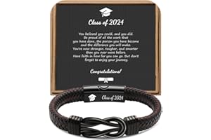 JOYCUFF 𝗚𝗿𝗮𝗱𝘂𝗮𝘁𝗶𝗼𝗻 𝗚𝗶𝗳𝘁𝘀 𝗳𝗼𝗿 𝗛𝗶𝗺 𝟮𝟬𝟮𝟰 High School, College Graduation Gifts for Men Class of 2024 Leather Stainless Steel Knot Bracelet, Graduation Gifts for Son Boyfriend Brother Grandson Friends